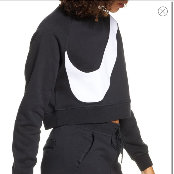 NEW! Nike Crop Black Hoodie Logo Check Print - Picture 3 of 7